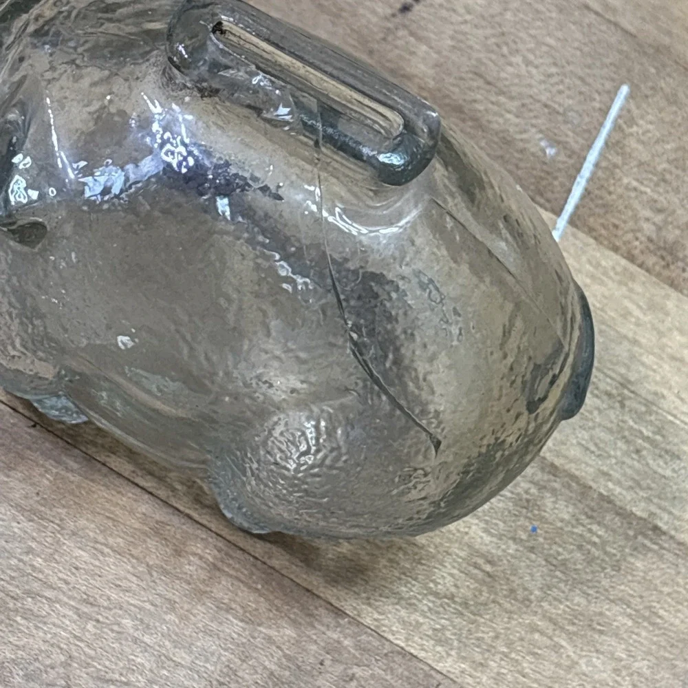 Vintage MCM Clear Textured Glass Piggy Banks Pair Coin Banks Retro Pig Figurines